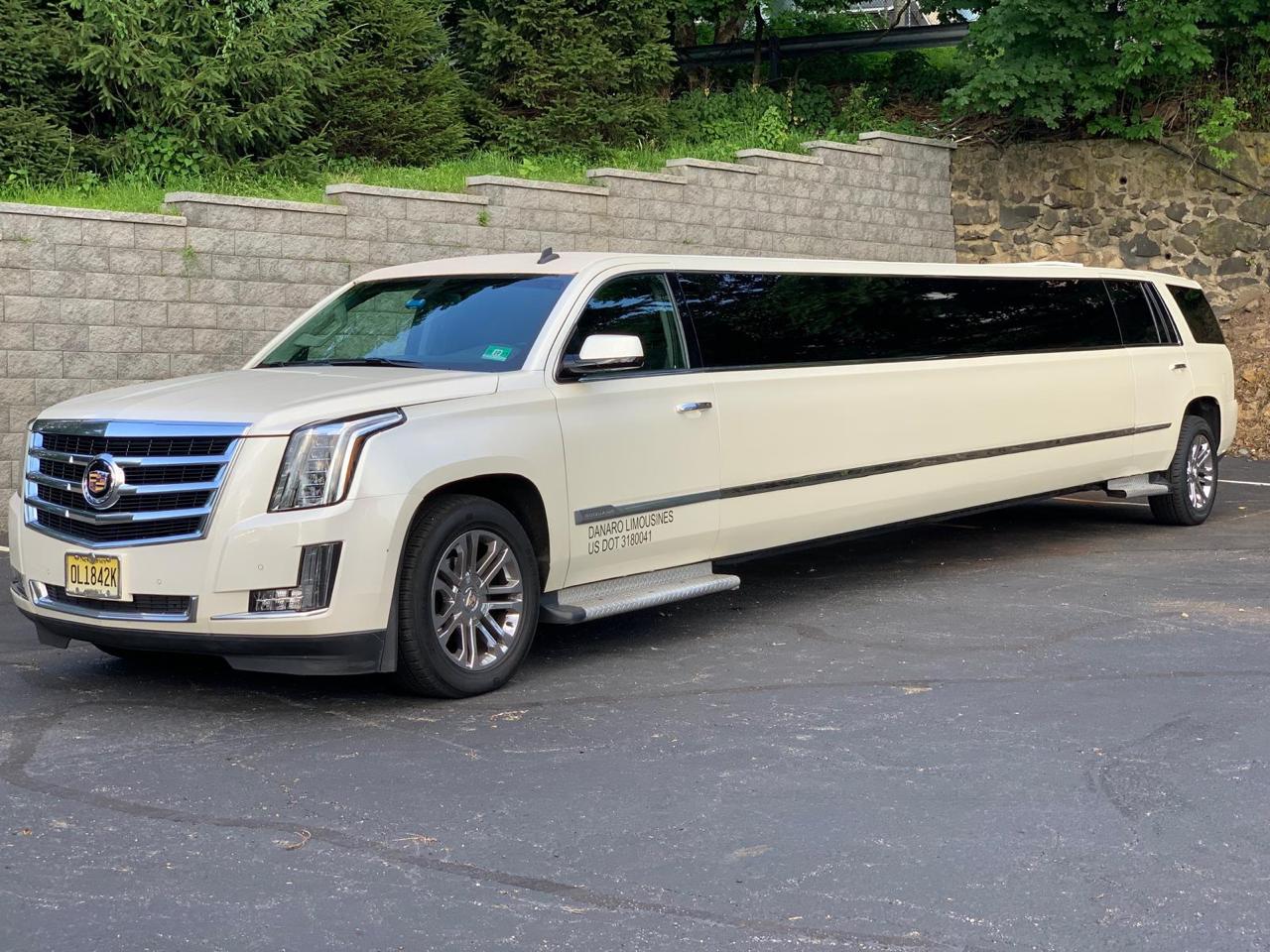 White Stretch Cadillac Escalade SUV Exterior
